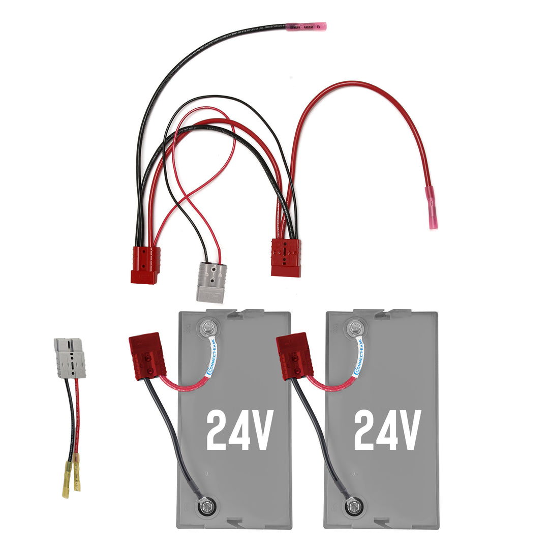 “Double Time” 24V parallel kit for (2) 24V batteries to (1) 24V trolling motor w/ charging leads - Connect-Ease. Connect all your marine equipment with ease.