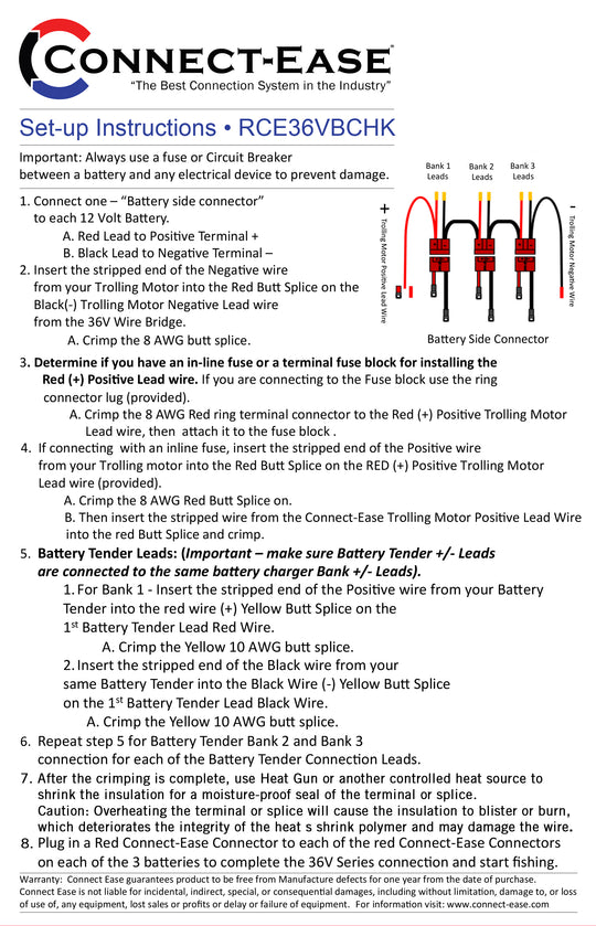36 Volt Series Trolling Motor Connection Kit with On-board Charging (RCE36VBCHK) - Connect-Ease. Connect all your marine equipment with ease.