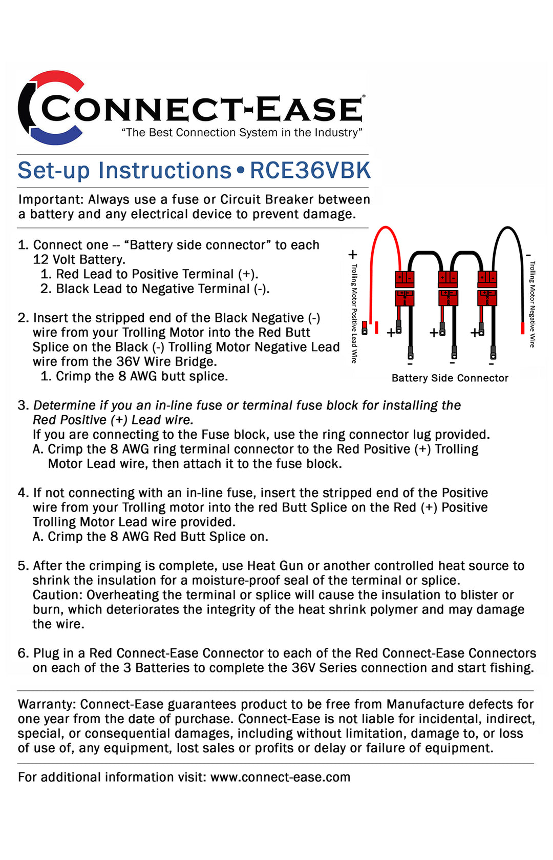 36 Volt Series Trolling Motor Connection Kit (RCE36VBK) - Connect-Ease. Connect all your marine equipment with ease.