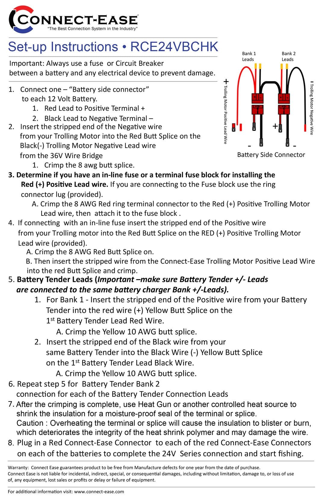 24 Volt Series Trolling Motor Connection Kit with On-Board Charging (RCE24VBCHK) - Connect-Ease. Connect all your marine equipment with ease.