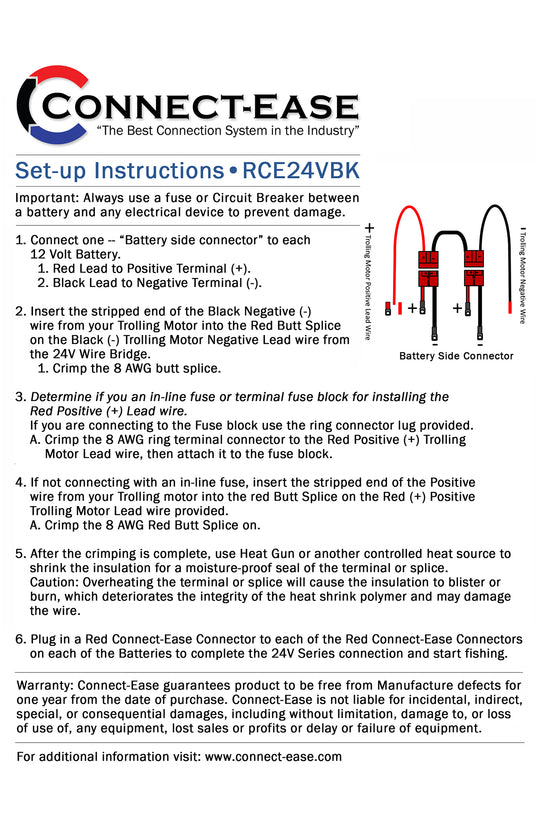 24 Volt Trolling Motor Connection Kit (with out On-Board Charging) (RCE24VBK) - Connect-Ease. Connect all your marine equipment with ease.