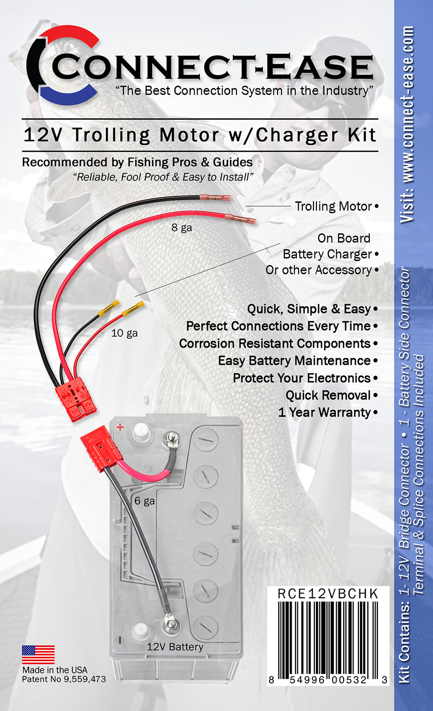 12 Volt Trolling Motor Kit with On-Board Charging Connection (RCE12VBCHK) - Connect-Ease. Connect all your marine equipment with ease.