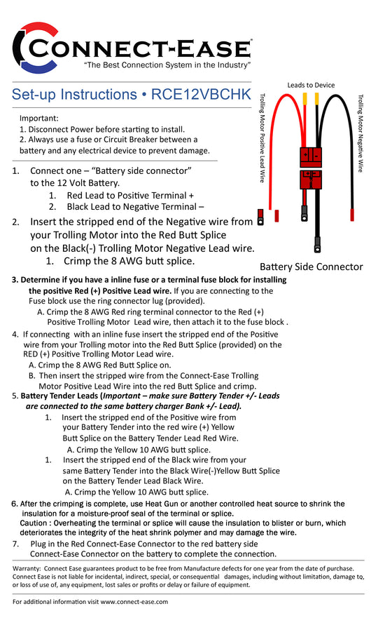12 Volt Trolling Motor Kit with On-Board Charging Connection (RCE12VBCHK) - Connect-Ease. Connect all your marine equipment with ease.