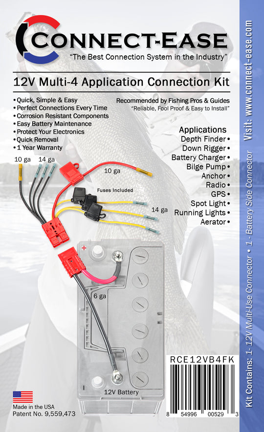 12 Volt Multi (4) Fused Connection Kit Fuses Included (RCE12VB4FK) - Connect-Ease. Connect all your marine equipment with ease.