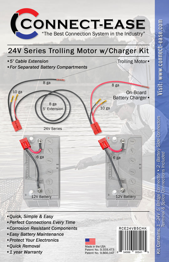 24 Volt Trolling Motor Connection  5' Extension for Separated Battery Compartments (RCE24VB5CHK) - Connect-Ease. Connect all your marine equipment with ease.