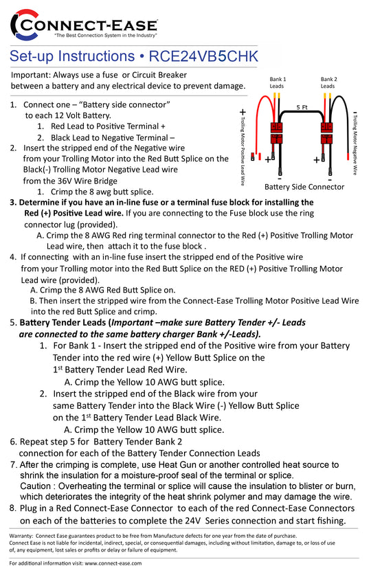 24 Volt Trolling Motor Connection  5' Extension for Separated Battery Compartments (RCE24VB5CHK) - Connect-Ease. Connect all your marine equipment with ease.