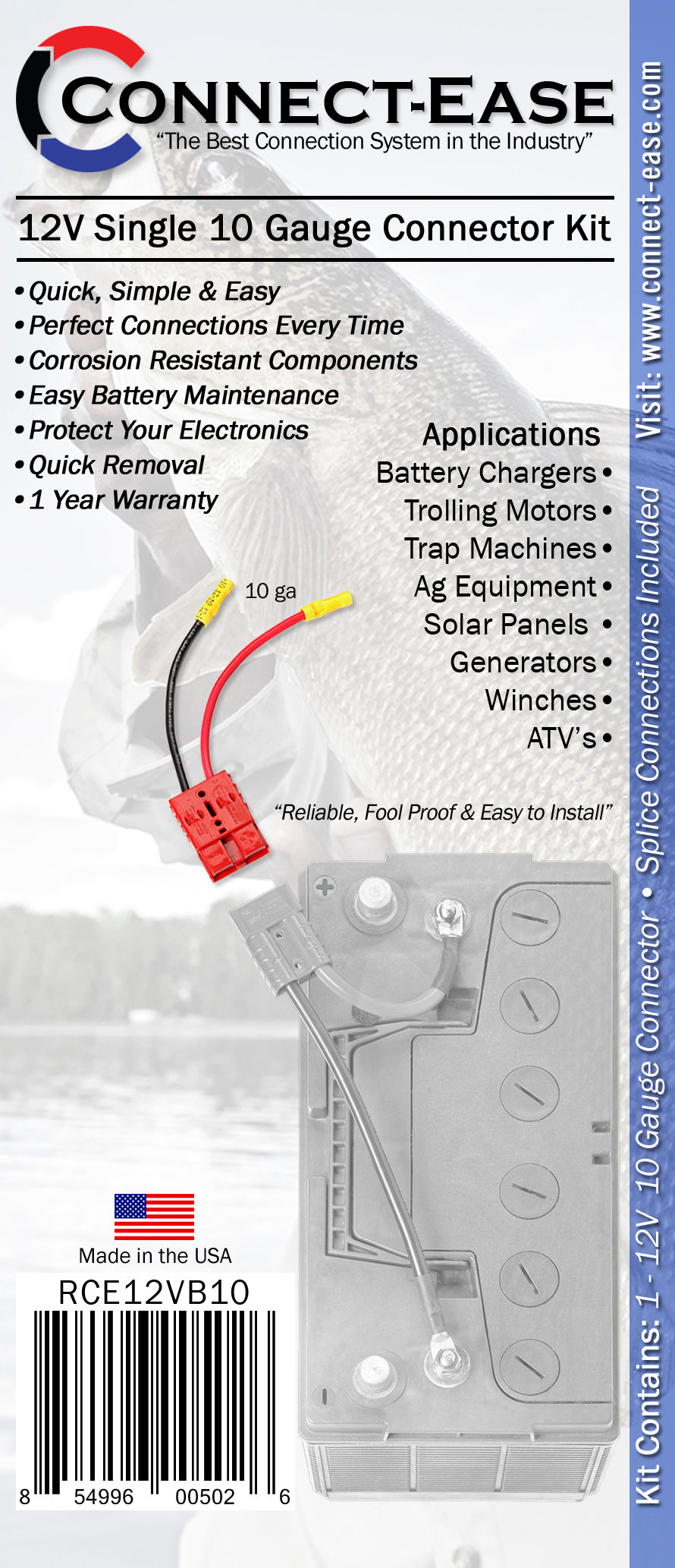 RCE12VB10 12 Volt Battery Connectors. 12 Volt 10-Gauge Single Connection RCE12VB10) - Connect-Ease. Connect all your marine equipment with ease.