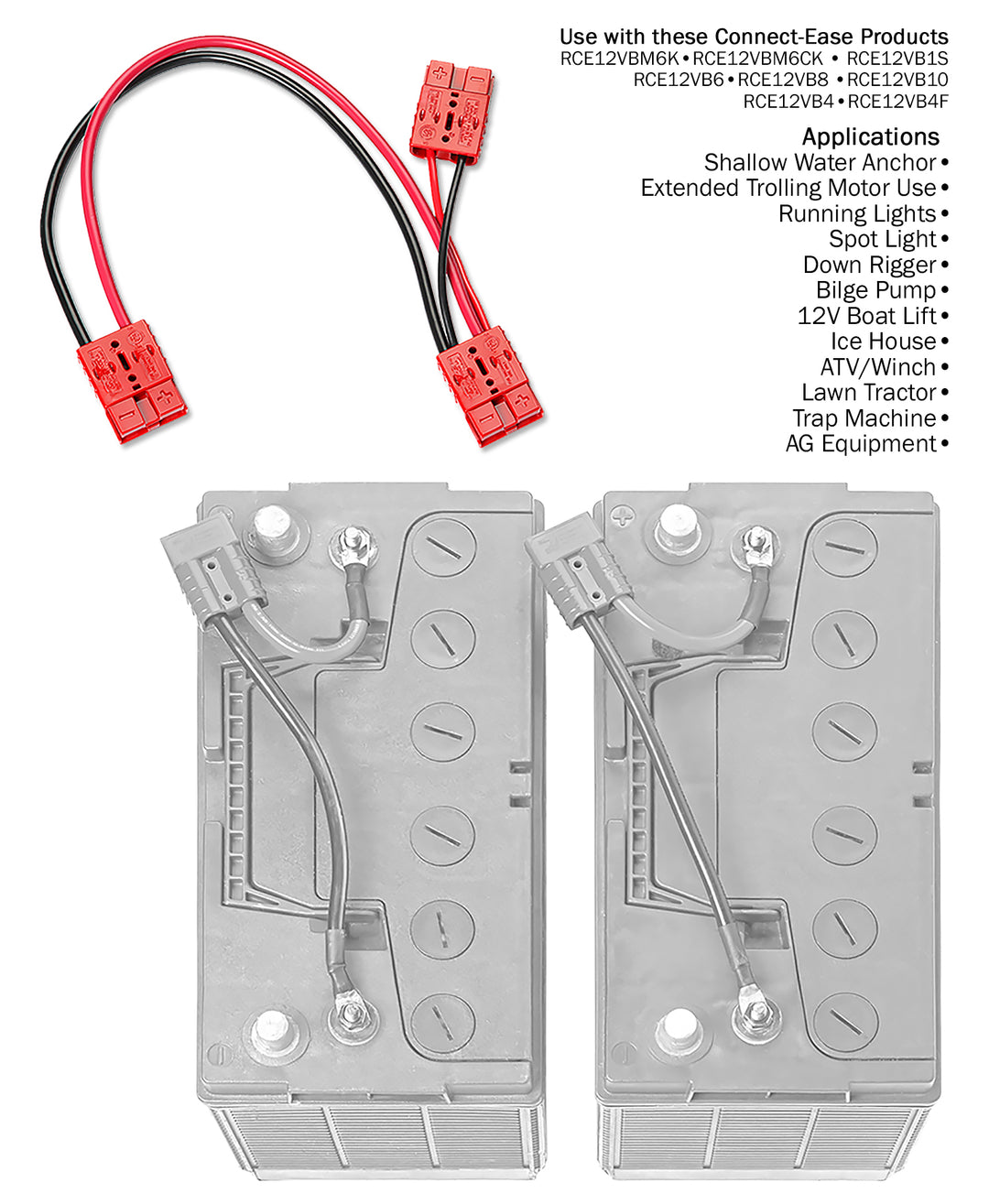 12 Volt Parallel Battery Connector (RCE12VBP) - Connect-Ease. Connect all your marine equipment with ease.