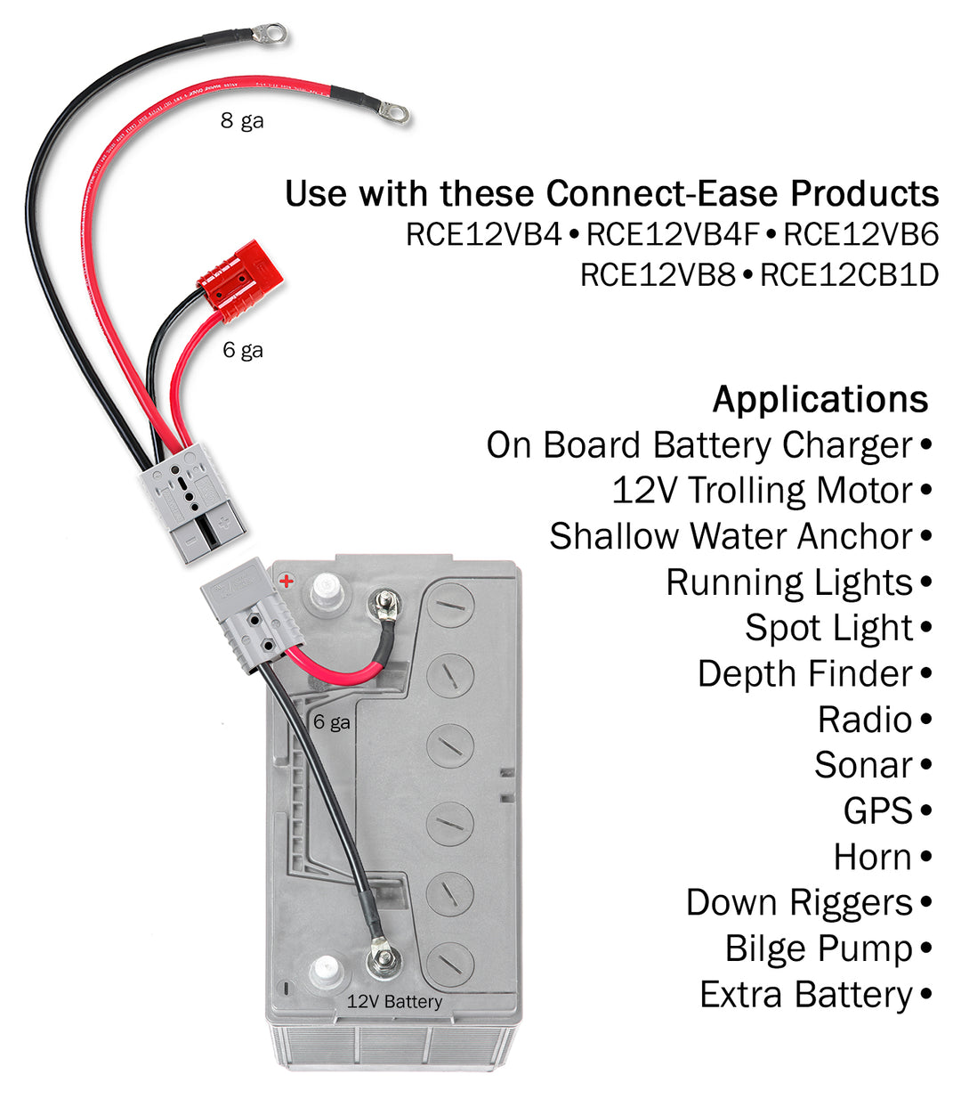 Camper Connection with Auxiliary Connector (RCE12VBM6K) Lithium Compatible - Connect-Ease. Connect all your marine equipment with ease.