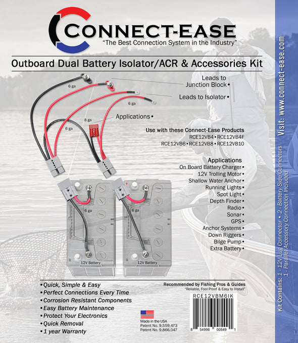 Outboard Dual Battery Isolator/ACR & Accessories Kit - RCE12VBM6IK - Connect-Ease. Connect all your marine equipment with ease.