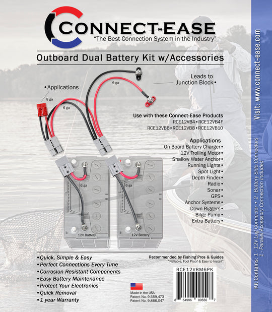 Outboard Motor Dual Battery Connection Kit 6 AWG - RCE12VBM6PK - Connect-Ease. Connect all your marine equipment with ease.