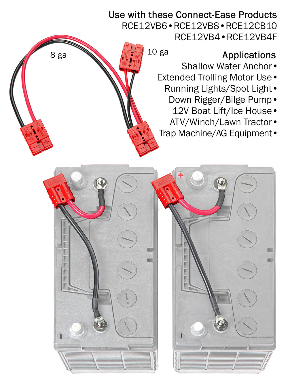 12 Volt Parallel Battery Connection Kit (RCE12VBPK) - Connect-Ease. Connect all your marine equipment with ease.