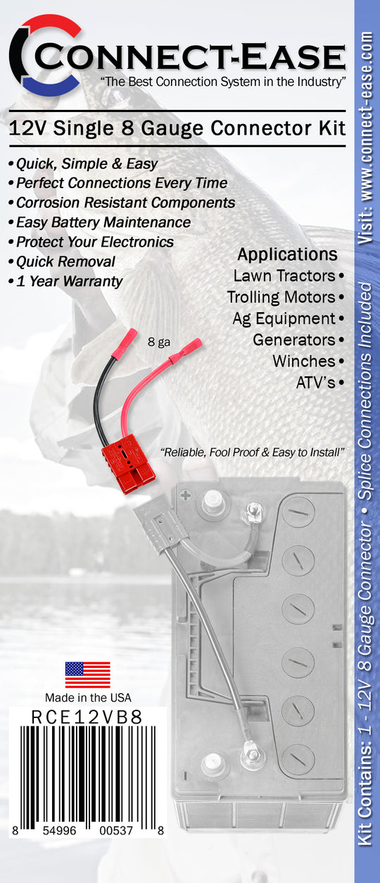 12 Volt Single 8-Gauge Trolling Motor Connector - (RCE12VB8) - 8 gauge quick connect - Connect-Ease. Connect all your marine equipment with ease.